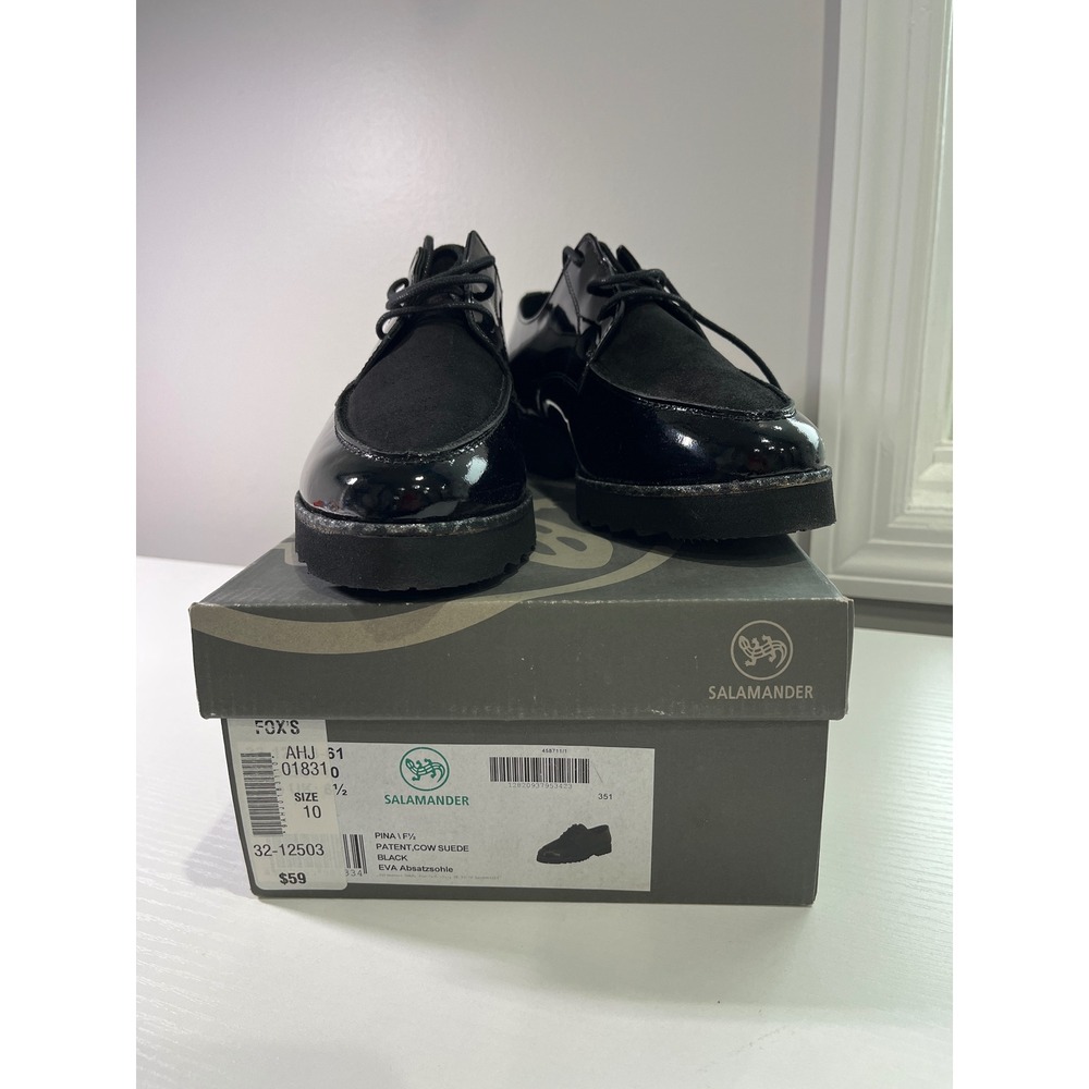 Salamander Pina Black Patent Leather Suede Platform Oxford Shoes Womens 10‎